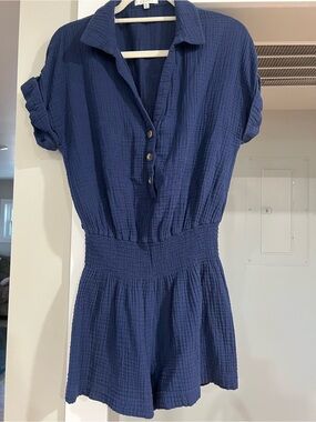 Z Supply Navy Textured Button-Front Romper